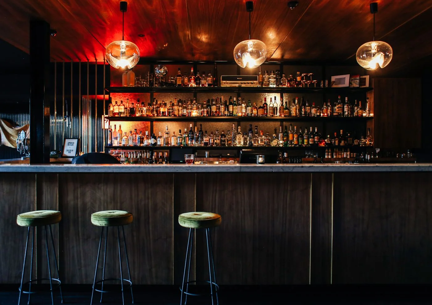 Refined hotel bar interior