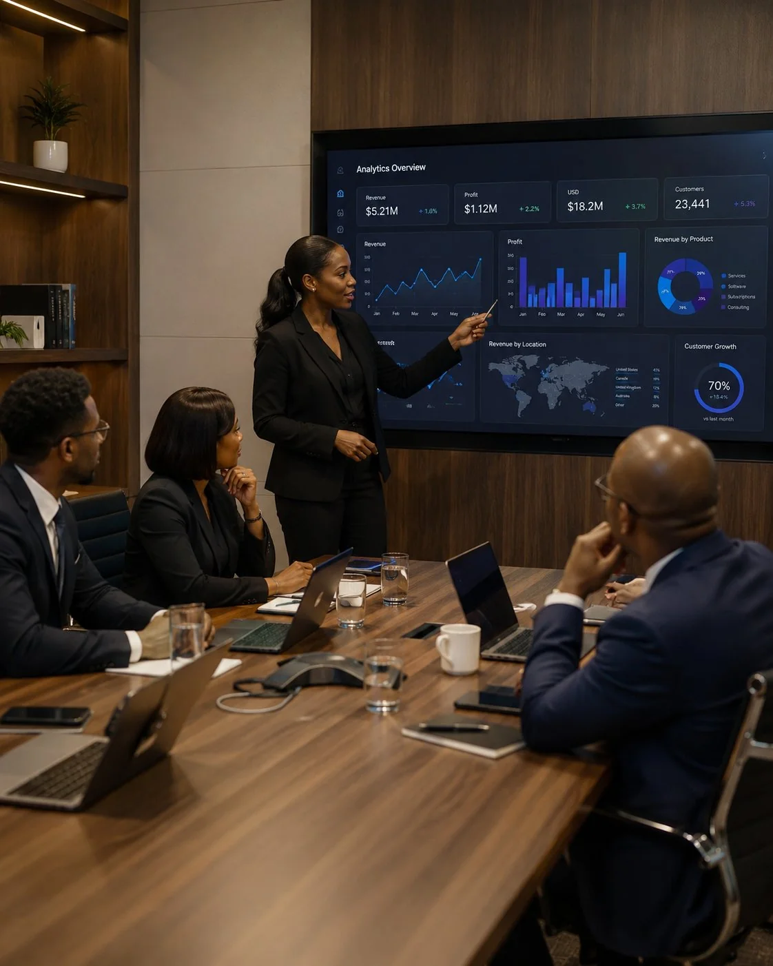 Hospitality leaders reviewing commercial performance